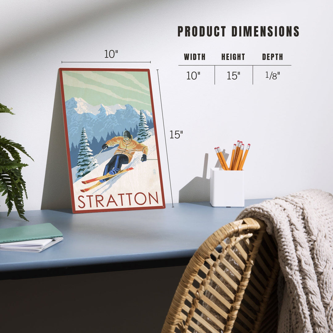 Stratton, Vermont, Downhill Skier Scene, Lantern Press Artwork, Wood Signs and Postcards Wood Lantern Press