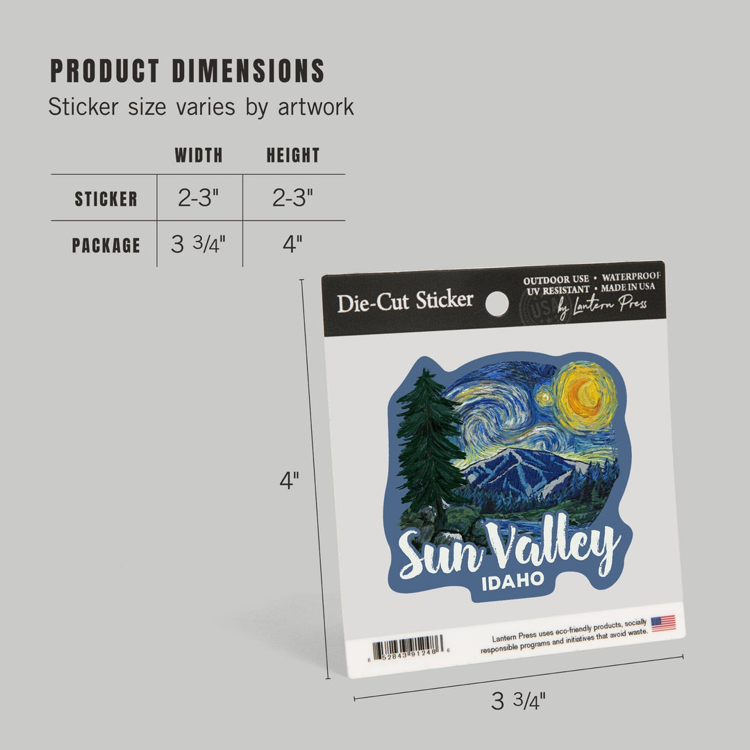 Sun Valley, Idaho, Bald Mountain, Starry Night, Contour, Lantern Press Artwork, Vinyl Sticker Sticker Lantern Press