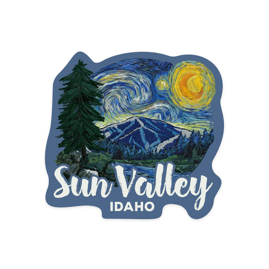 Sun Valley, Idaho, Bald Mountain, Starry Night, Contour, Lantern Press Artwork, Vinyl Sticker Sticker Lantern Press