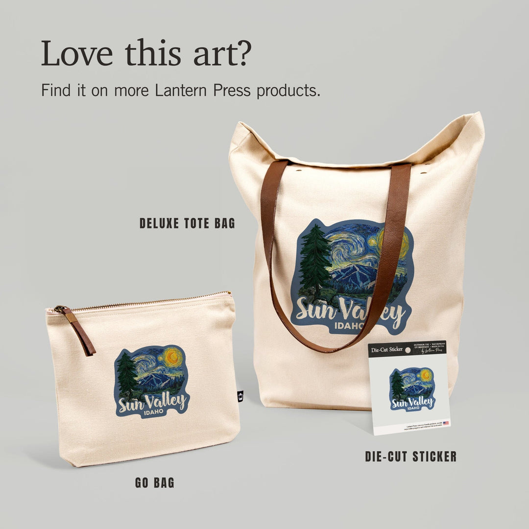 Sun Valley, Idaho, Bald Mountain, Starry Night, Contour, Lantern Press Artwork, Vinyl Sticker Sticker Lantern Press