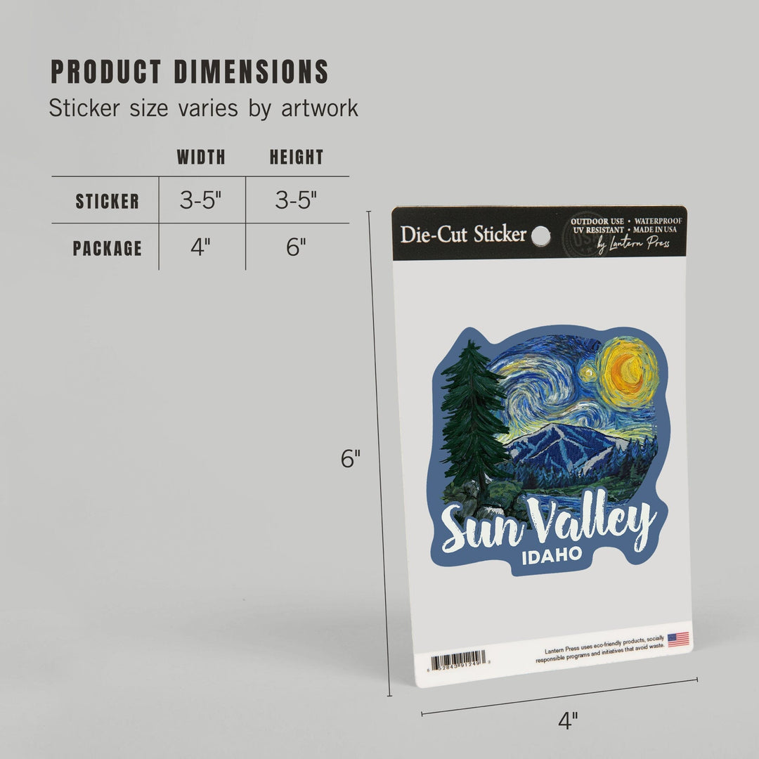 Sun Valley, Idaho, Bald Mountain, Starry Night, Contour, Lantern Press Artwork, Vinyl Sticker Sticker Lantern Press