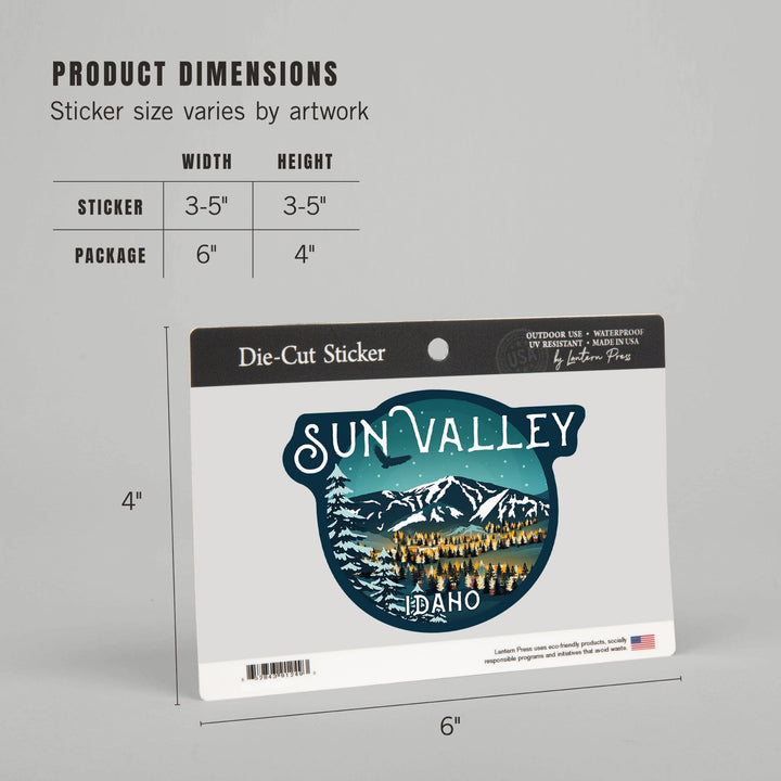 Sun Valley, Idaho, Bald Mountain & Town, Contour, Lantern Press Artwork, Vinyl Sticker Sticker Lantern Press