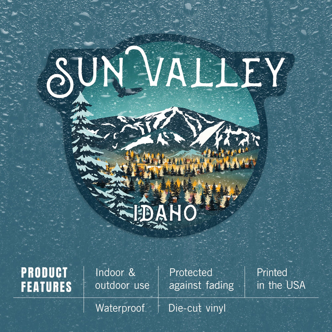 Sun Valley, Idaho, Bald Mountain & Town, Contour, Lantern Press Artwork, Vinyl Sticker Sticker Lantern Press