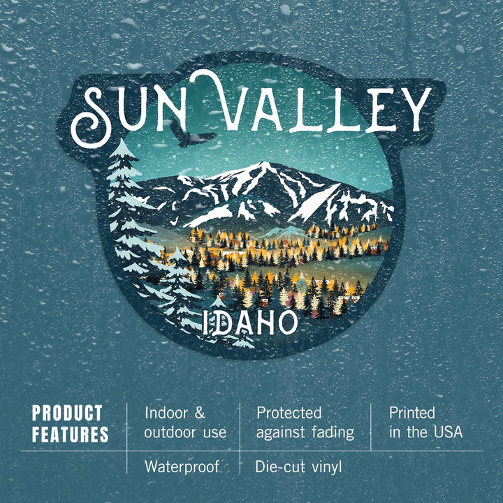 Sun Valley, Idaho, Bald Mountain & Town, Contour, Lantern Press Artwork, Vinyl Sticker Sticker Lantern Press
