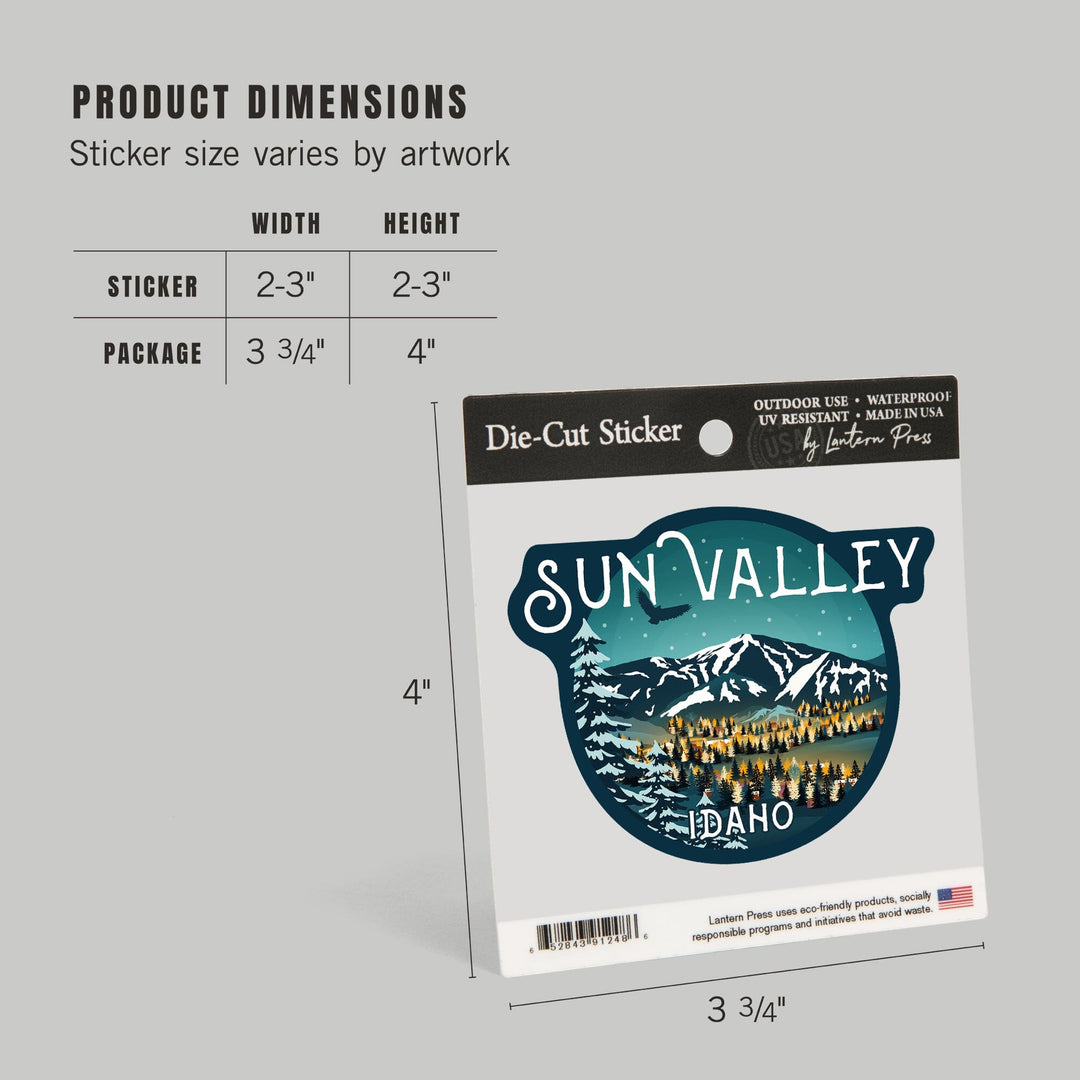 Sun Valley, Idaho, Bald Mountain & Town, Contour, Lantern Press Artwork, Vinyl Sticker Sticker Lantern Press