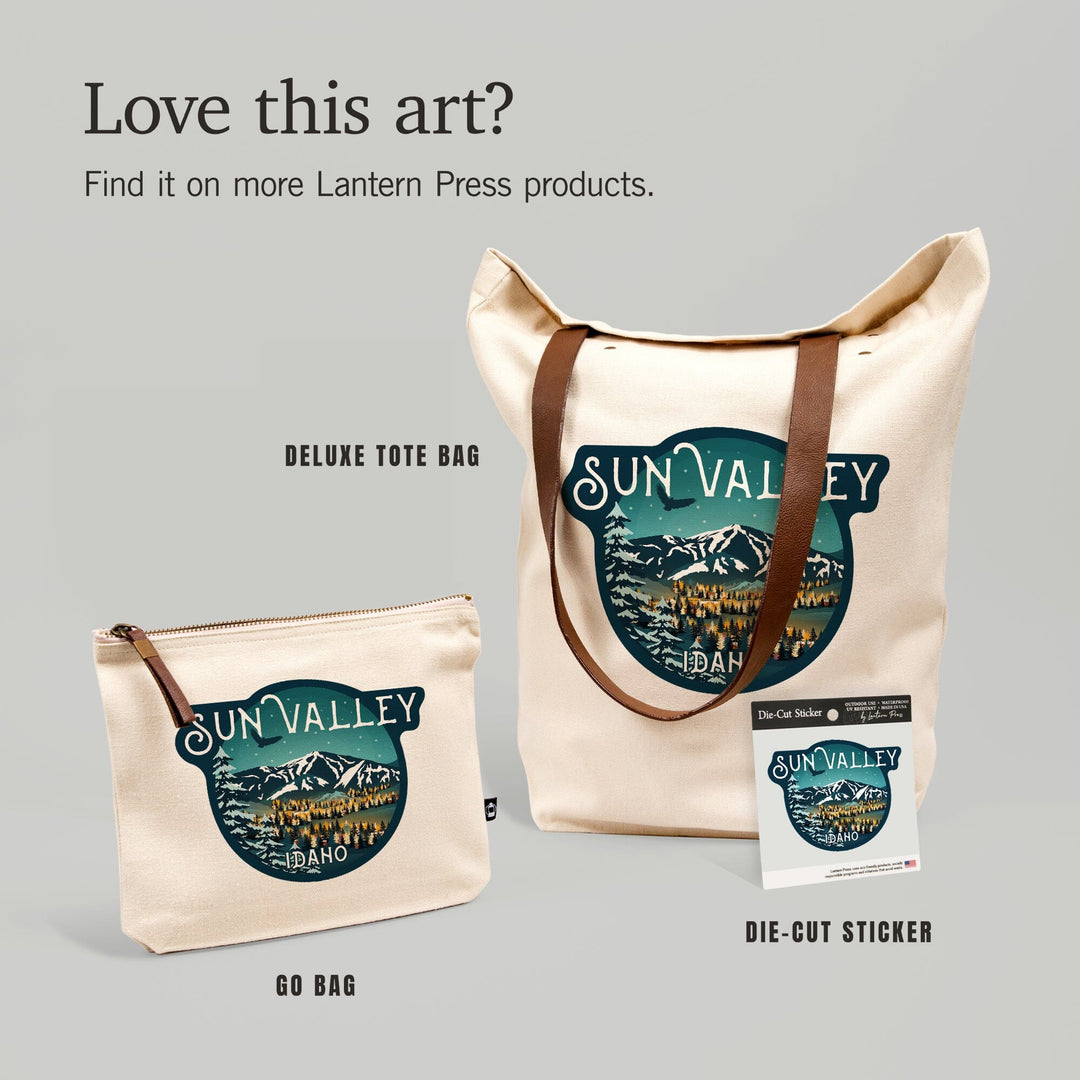 Sun Valley, Idaho, Bald Mountain & Town, Contour, Lantern Press Artwork, Vinyl Sticker Sticker Lantern Press