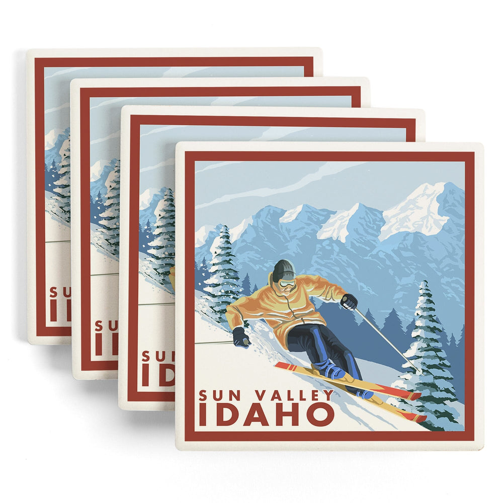 Sun Valley, Idaho, Downhill Snow Skier, Coasters Coasters Lantern Press