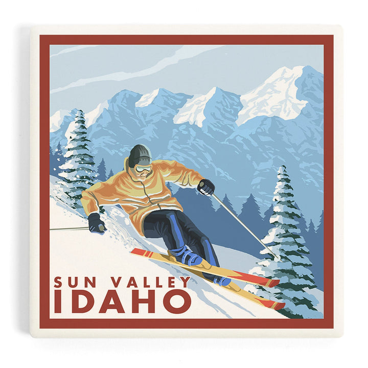 Sun Valley, Idaho, Downhill Snow Skier, Coasters Coasters Lantern Press Coaster