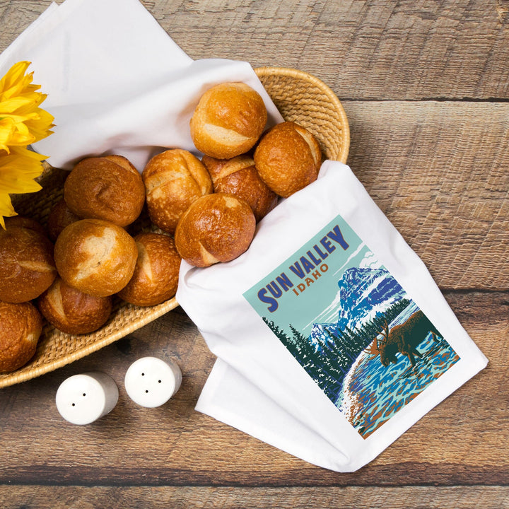 Sun Valley, Idaho, Explorer Series, Blue, Organic Cotton Kitchen Tea Towels Kitchen Lantern Press