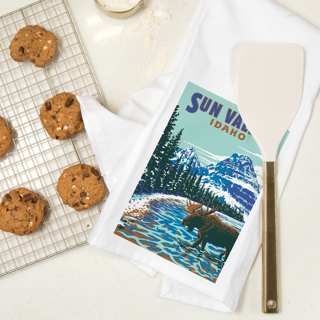 Sun Valley, Idaho, Explorer Series, Blue, Organic Cotton Kitchen Tea Towels Kitchen Lantern Press