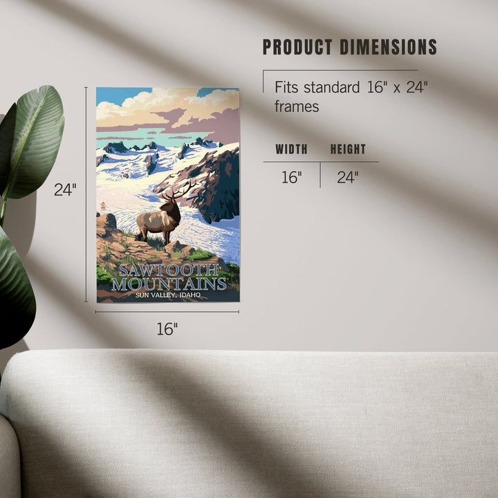 Sun Valley, Idaho, Sawtooth Mountain, Elk and Snowy Mountain, Art & Giclee Prints Art Lantern Press