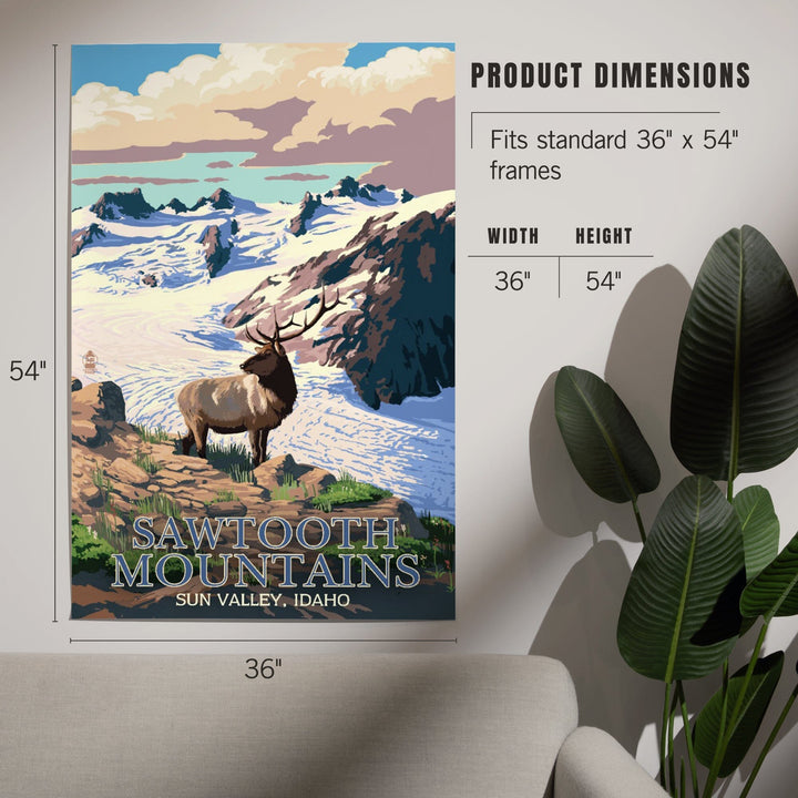 Sun Valley, Idaho, Sawtooth Mountain, Elk and Snowy Mountain, Art & Giclee Prints Art Lantern Press