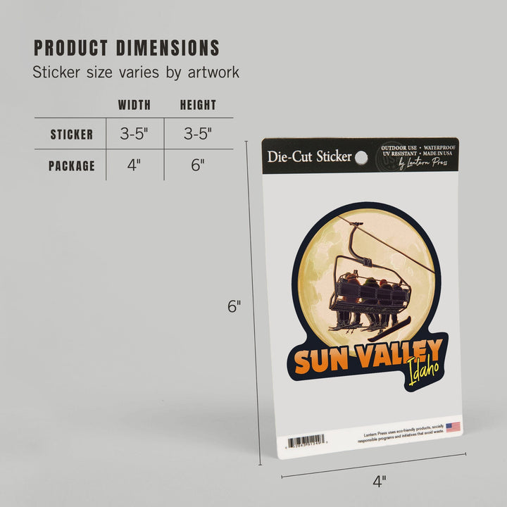 Sun Valley, Idaho, Ski Lift and Full Moon, Contour, Vinyl Sticker Sticker Lantern Press