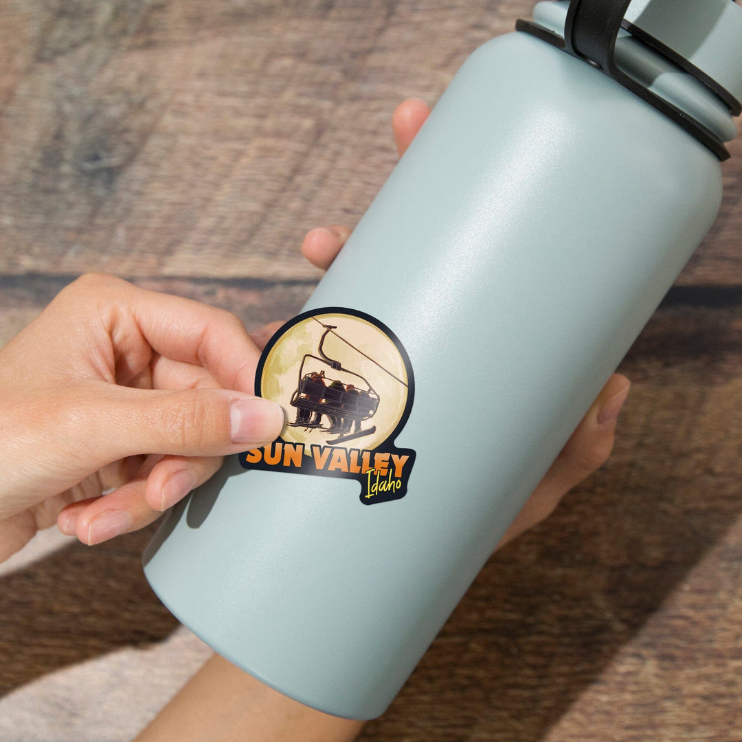 Sun Valley, Idaho, Ski Lift and Full Moon, Contour, Vinyl Sticker Sticker Lantern Press