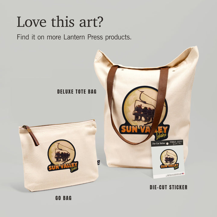 Sun Valley, Idaho, Ski Lift and Full Moon, Contour, Vinyl Sticker Sticker Lantern Press