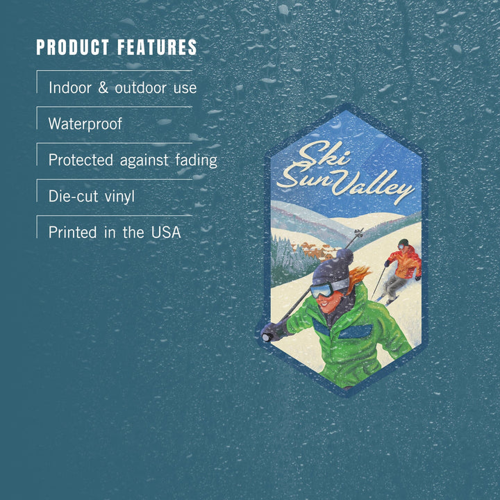 Sun Valley, Idaho, Ski, Woman Skiing, Contour, Vinyl Sticker Sticker Lantern Press