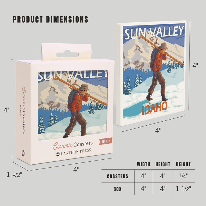 Sun Valley, Idaho, Skier Carrying Snow Skis, Coasters Coasters Lantern Press