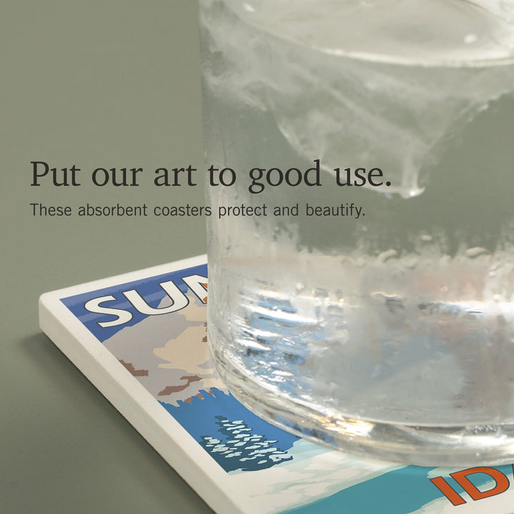 Sun Valley, Idaho, Skier Carrying Snow Skis, Coasters Coasters Lantern Press