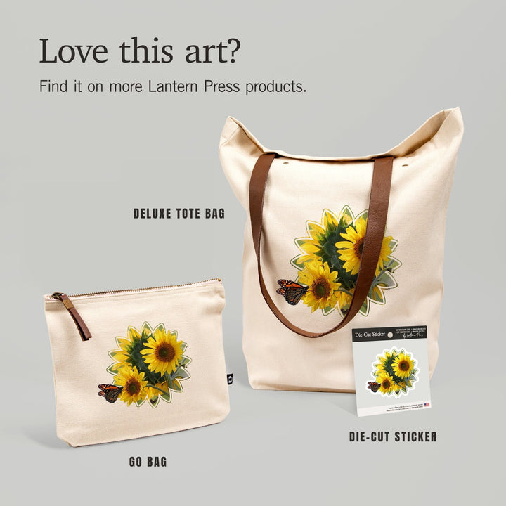 Sunflowers, Butterfly, Contour, Photography, Vinyl Sticker Sticker Lantern Press