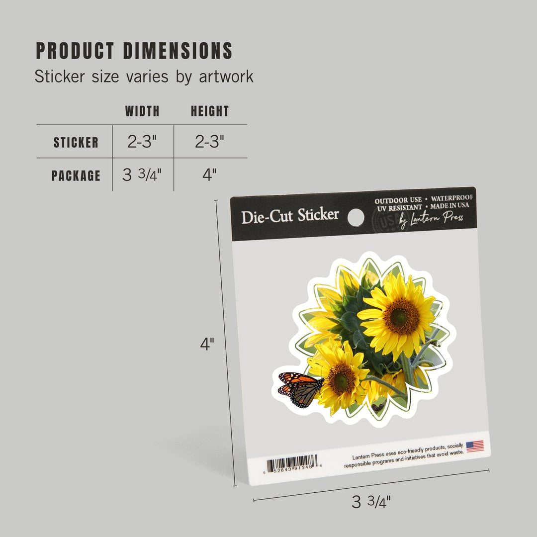 Sunflowers, Butterfly, Contour, Photography, Vinyl Sticker Sticker Lantern Press