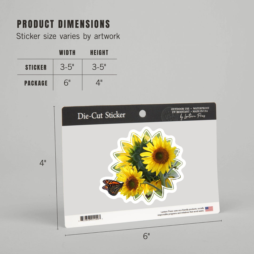Sunflowers, Butterfly, Contour, Photography, Vinyl Sticker Sticker Lantern Press