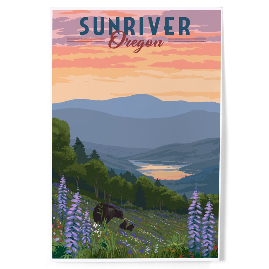 Sunriver, Oregon, Bear and Spring Flowers, Art & Giclee Prints Art Lantern Press