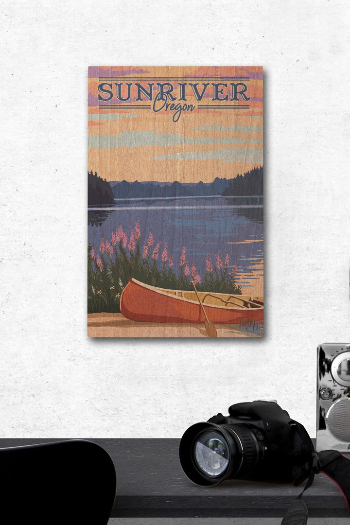 Sunriver, Oregon, Canoe & Lake, Lantern Press Artwork, Wood Signs and Postcards Wood Lantern Press 12 x 18 Wood Gallery Print