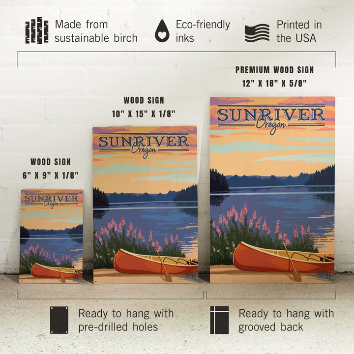 Sunriver, Oregon, Canoe & Lake, Lantern Press Artwork, Wood Signs and Postcards Wood Lantern Press