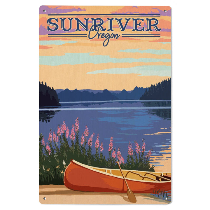Sunriver, Oregon, Canoe & Lake, Lantern Press Artwork, Wood Signs and Postcards Wood Lantern Press