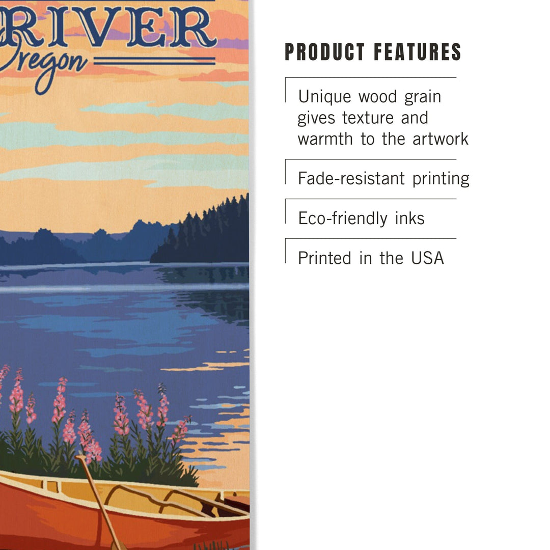 Sunriver, Oregon, Canoe & Lake, Lantern Press Artwork, Wood Signs and Postcards Wood Lantern Press