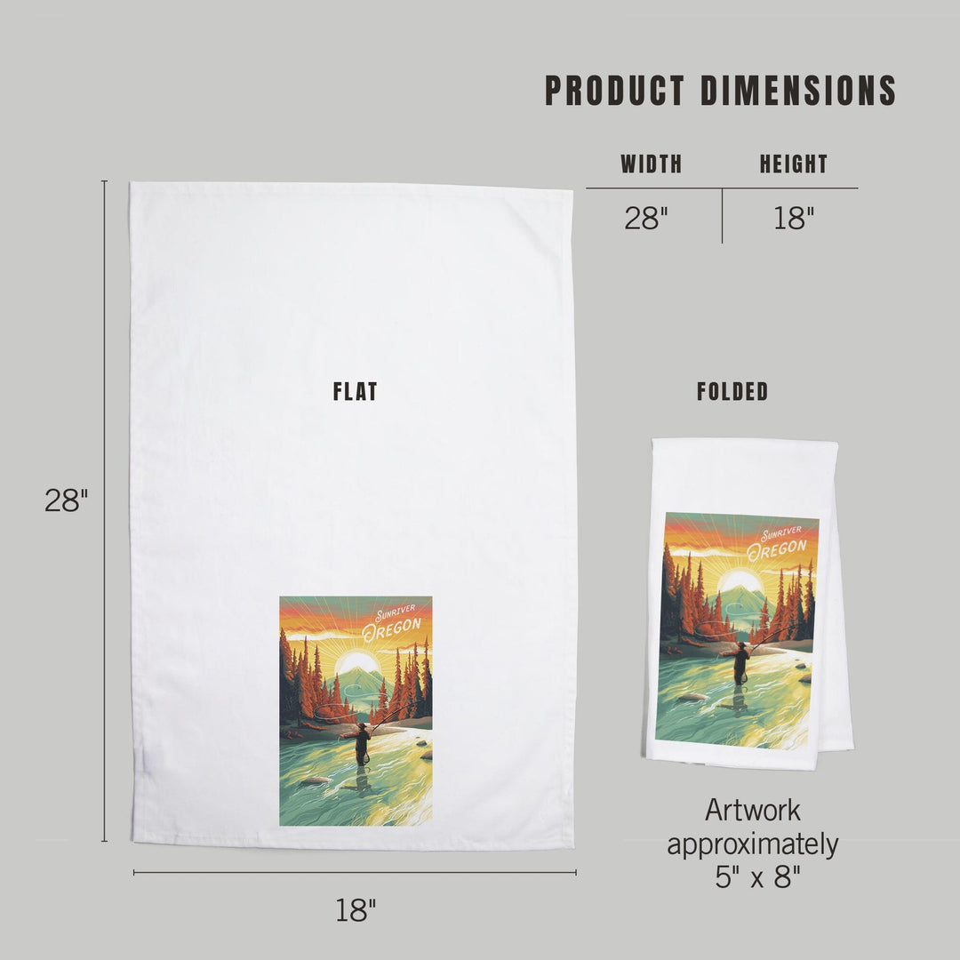 Sunriver, Oregon, Get Outside Series, This is Living, Fishing with Mountain, Organic Cotton Kitchen Tea Towels Kitchen Lantern Press
