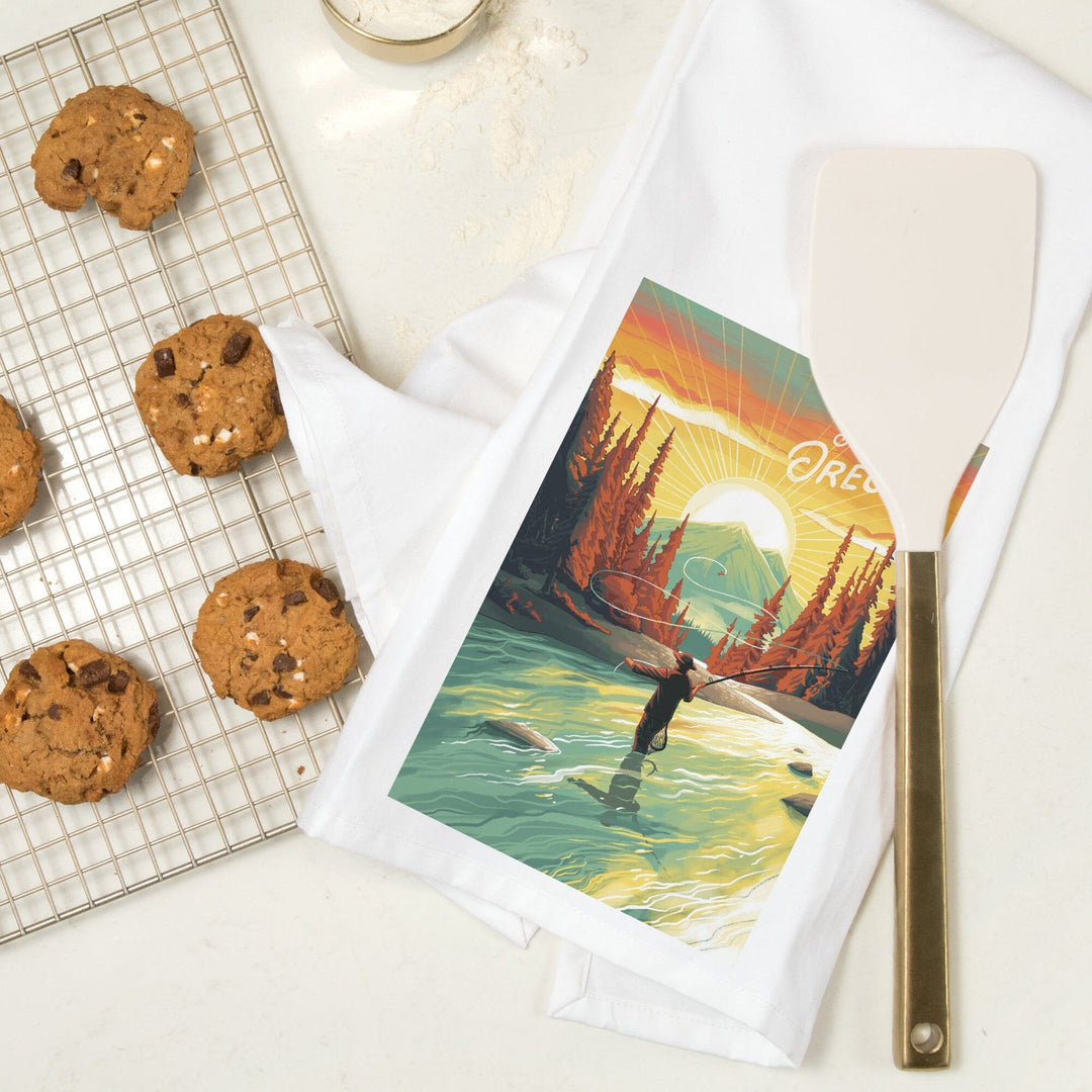 Sunriver, Oregon, Get Outside Series, This is Living, Fishing with Mountain, Organic Cotton Kitchen Tea Towels Kitchen Lantern Press