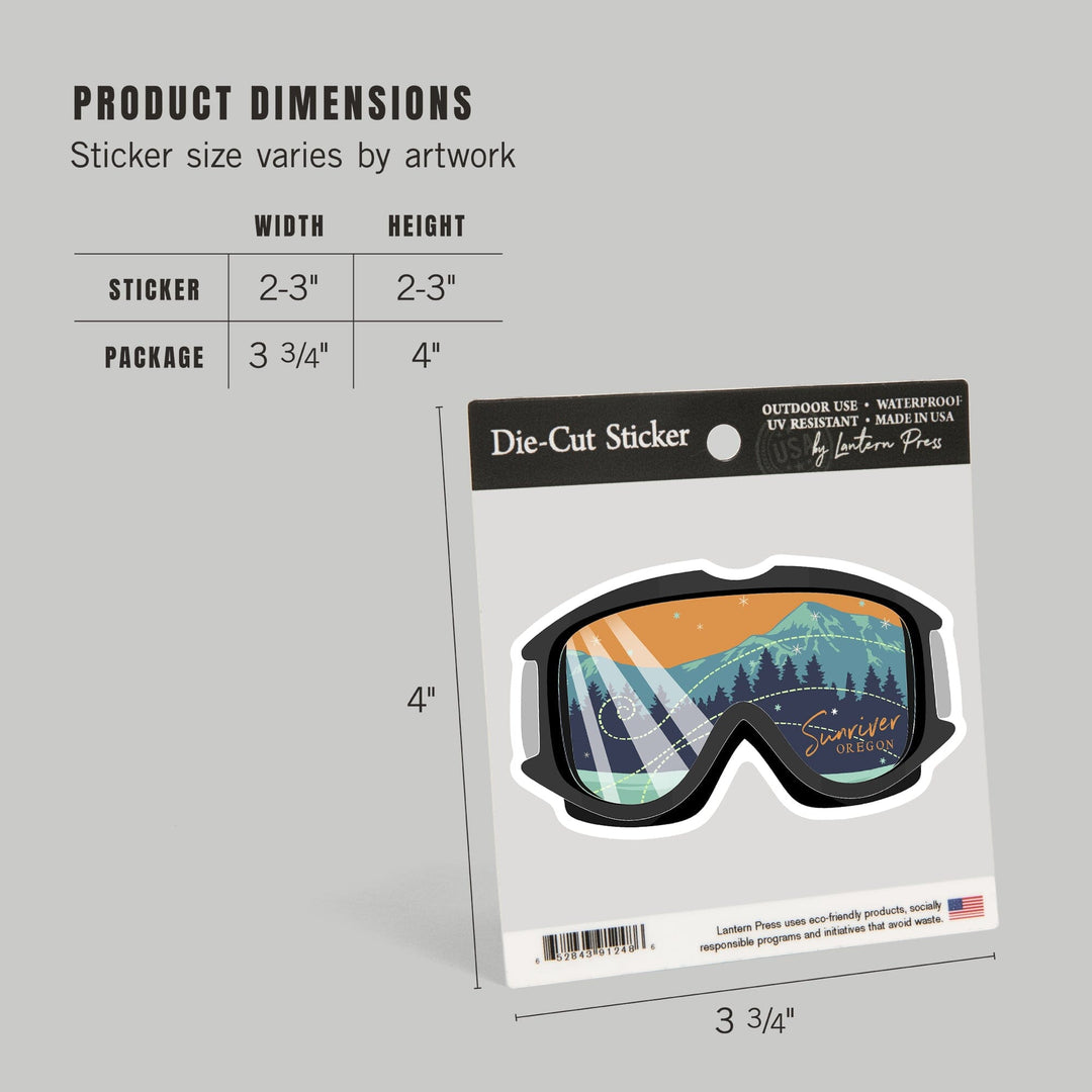 Sunriver, Oregon, Ski Goggles, Contour, Lantern Press Artwork, Vinyl Sticker Sticker Lantern Press