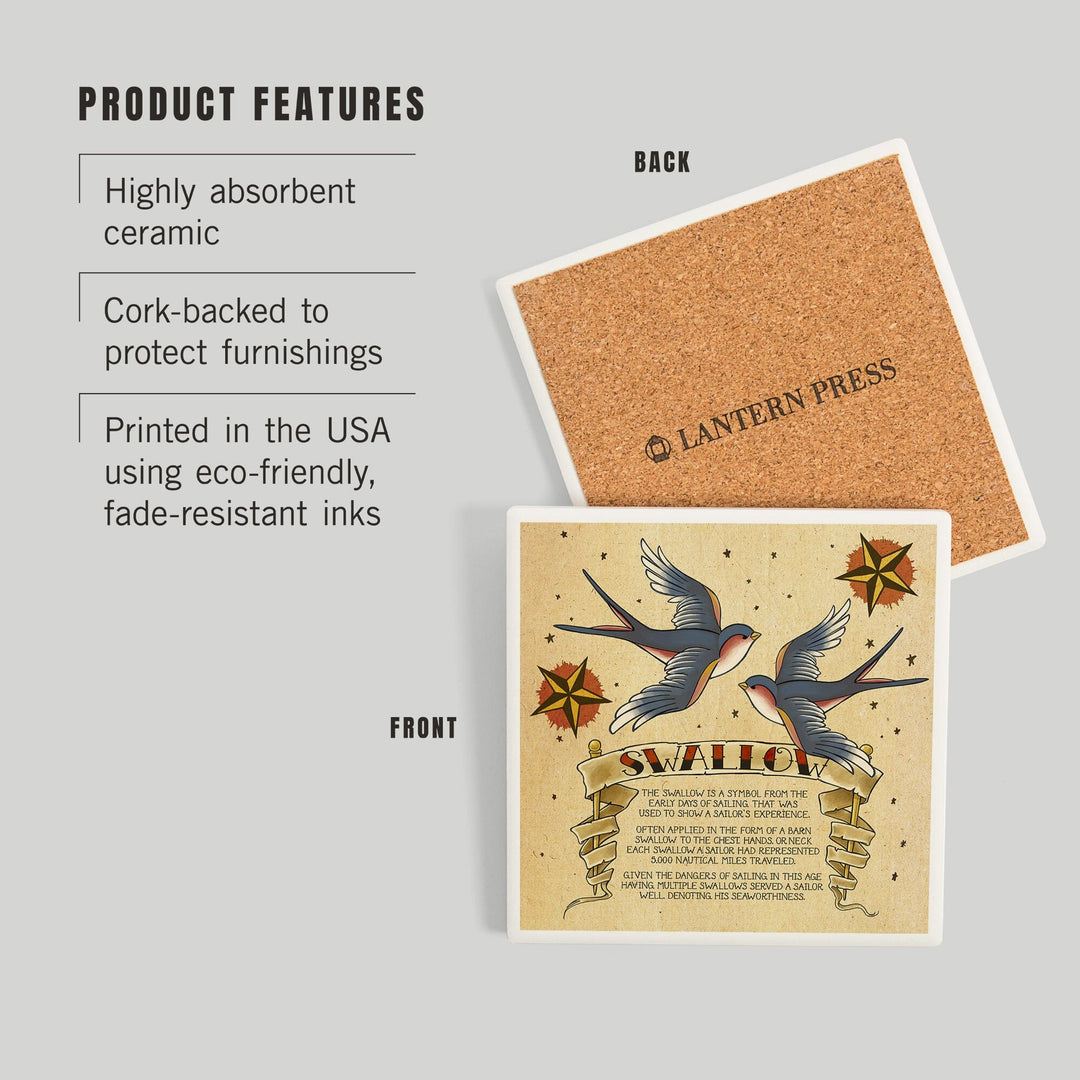 Swallow, Tattoo Flash Sheet, Coasters Coasters Lantern Press