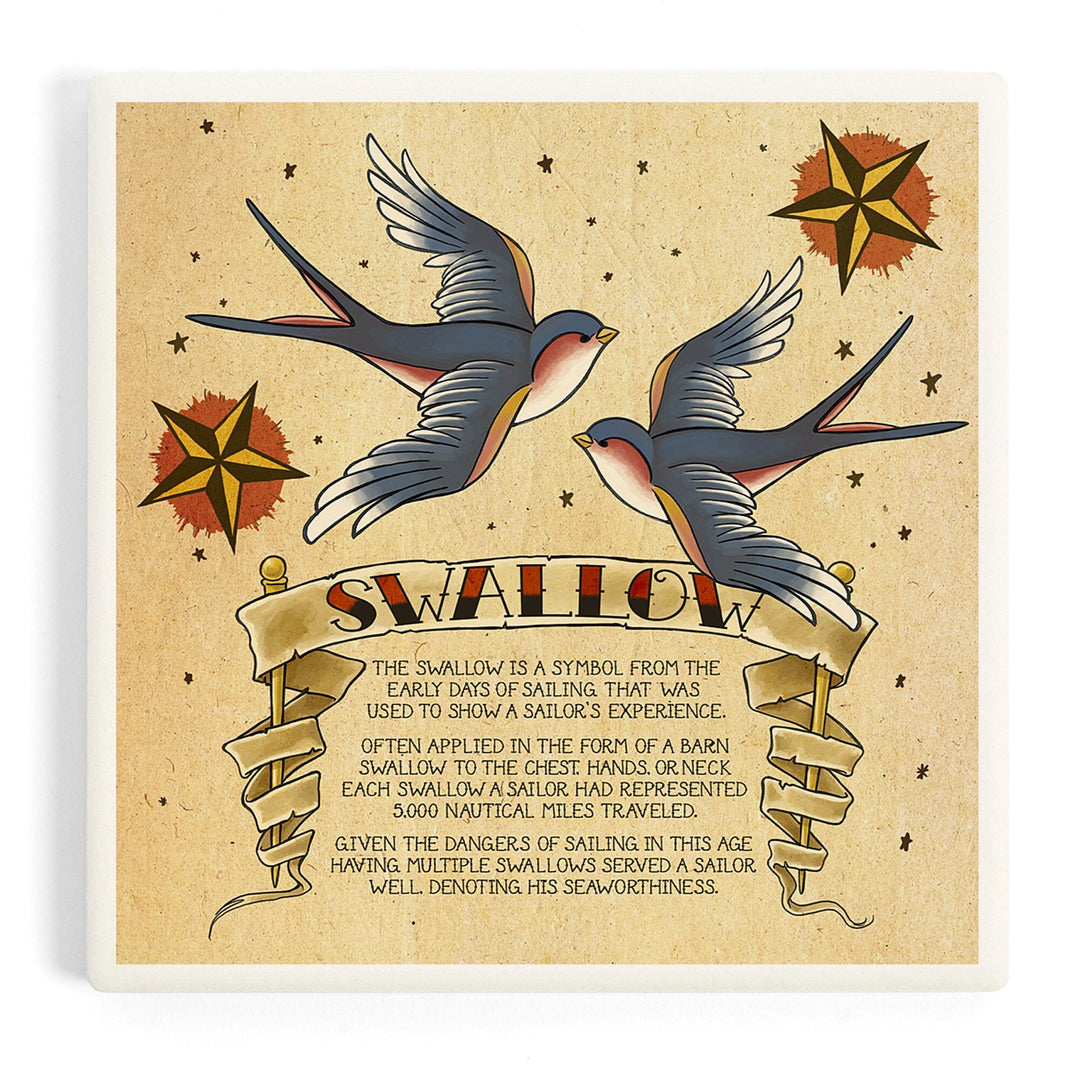 Swallow, Tattoo Flash Sheet, Coasters Coasters Lantern Press Coaster