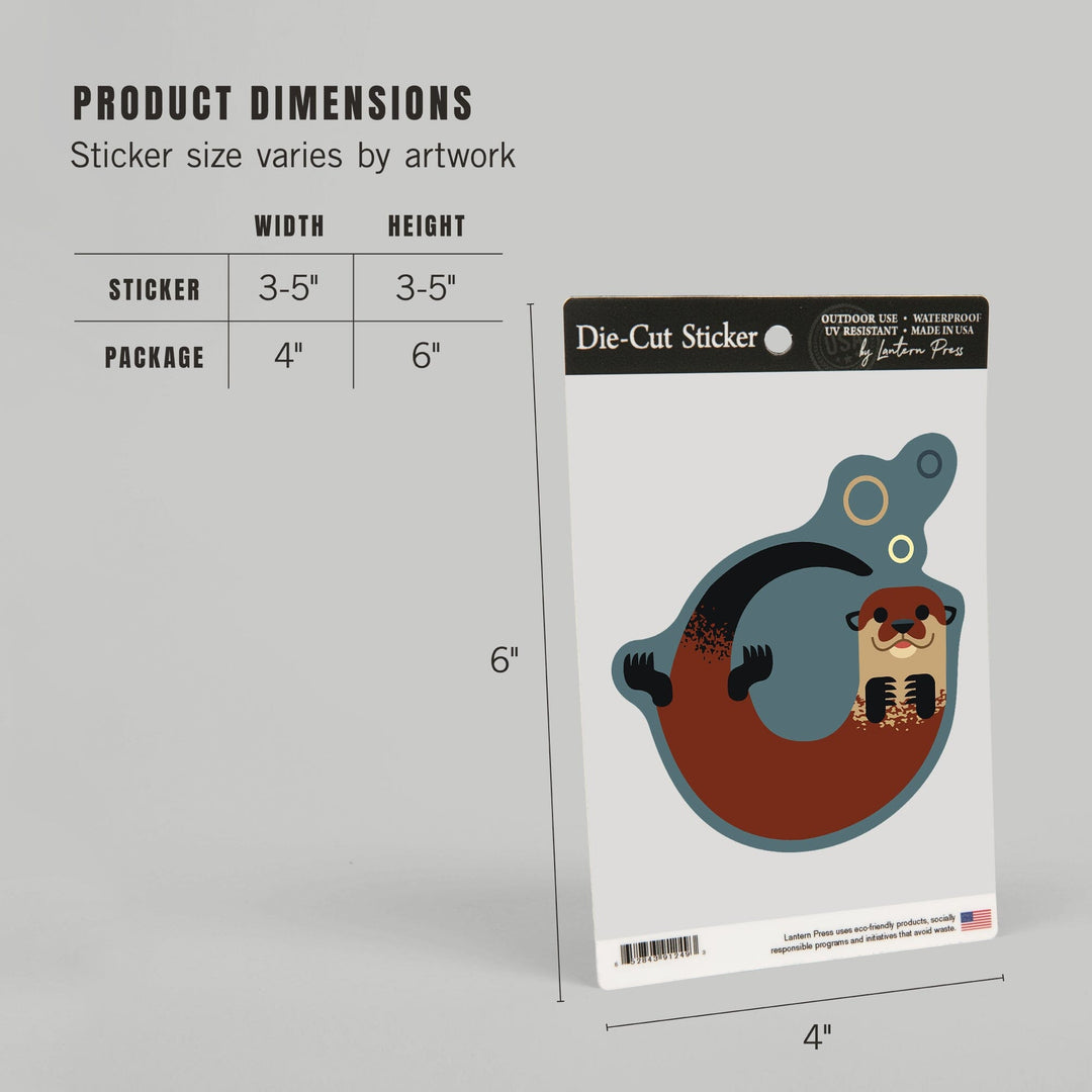 Swimming Otter, Geometric, Contour, Lantern Press Artwork, Vinyl Sticker Sticker Lantern Press