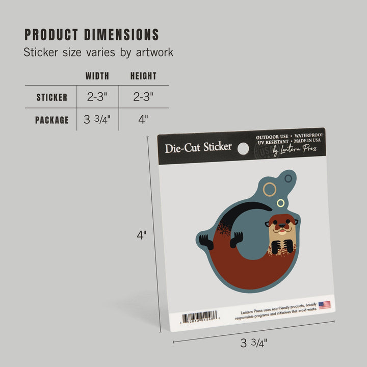 Swimming Otter, Geometric, Contour, Lantern Press Artwork, Vinyl Sticker Sticker Lantern Press