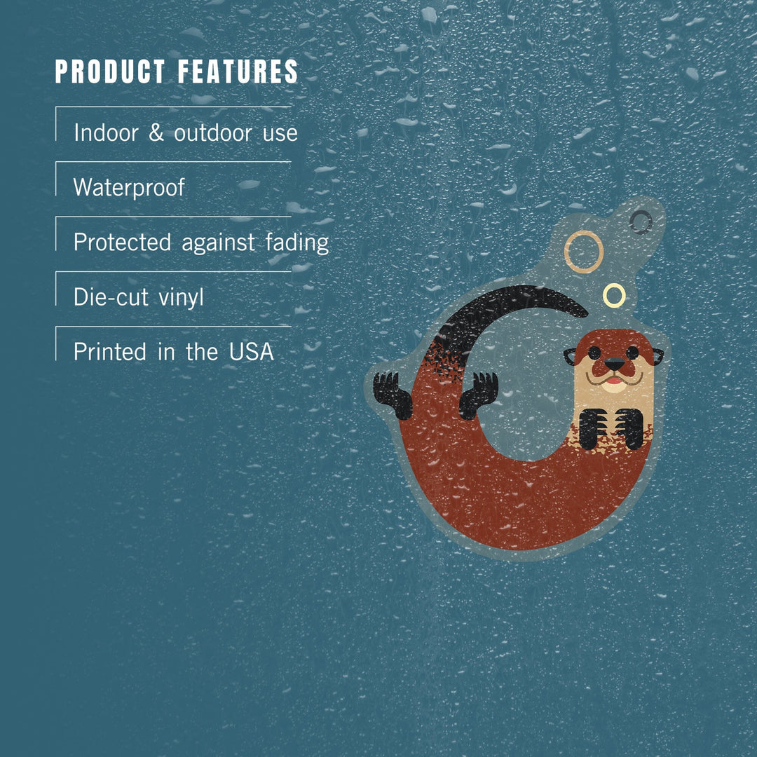 Swimming Otter, Geometric, Contour, Lantern Press Artwork, Vinyl Sticker Sticker Lantern Press