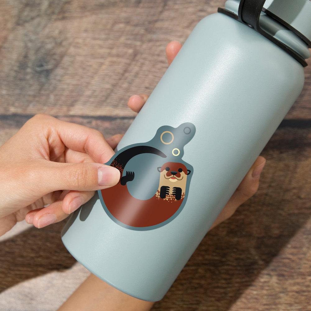 Swimming Otter, Geometric, Contour, Lantern Press Artwork, Vinyl Sticker Sticker Lantern Press