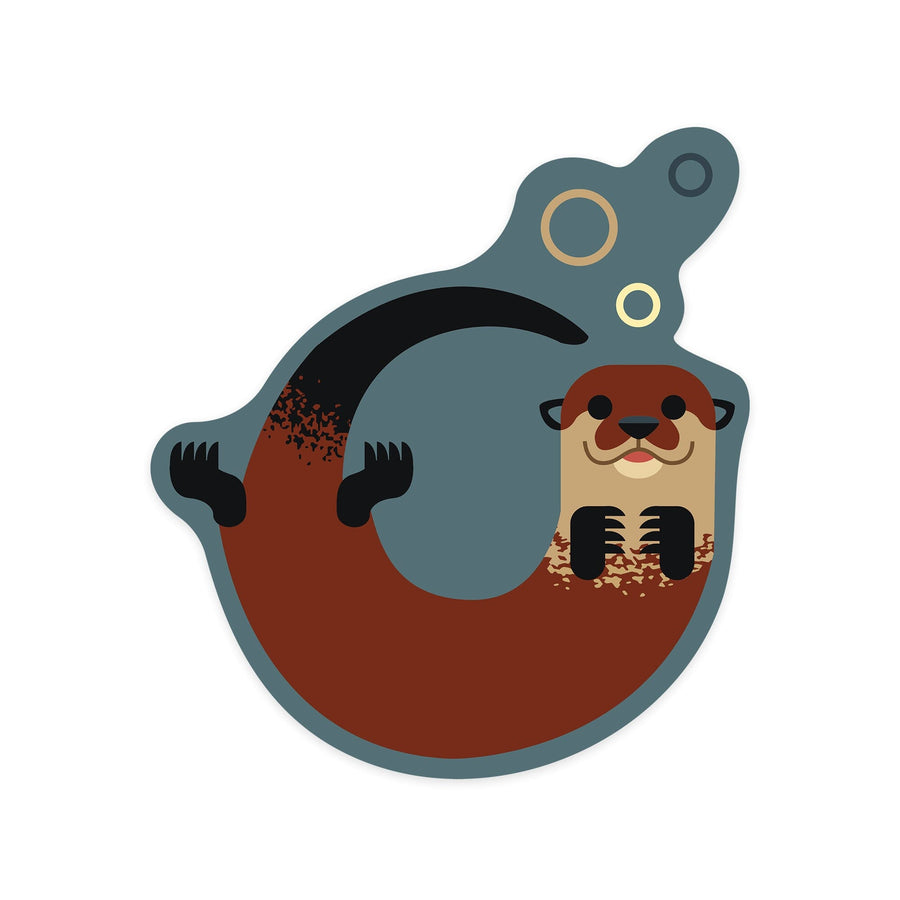 Swimming Otter, Geometric, Contour, Lantern Press Artwork, Vinyl Sticker Sticker Lantern Press