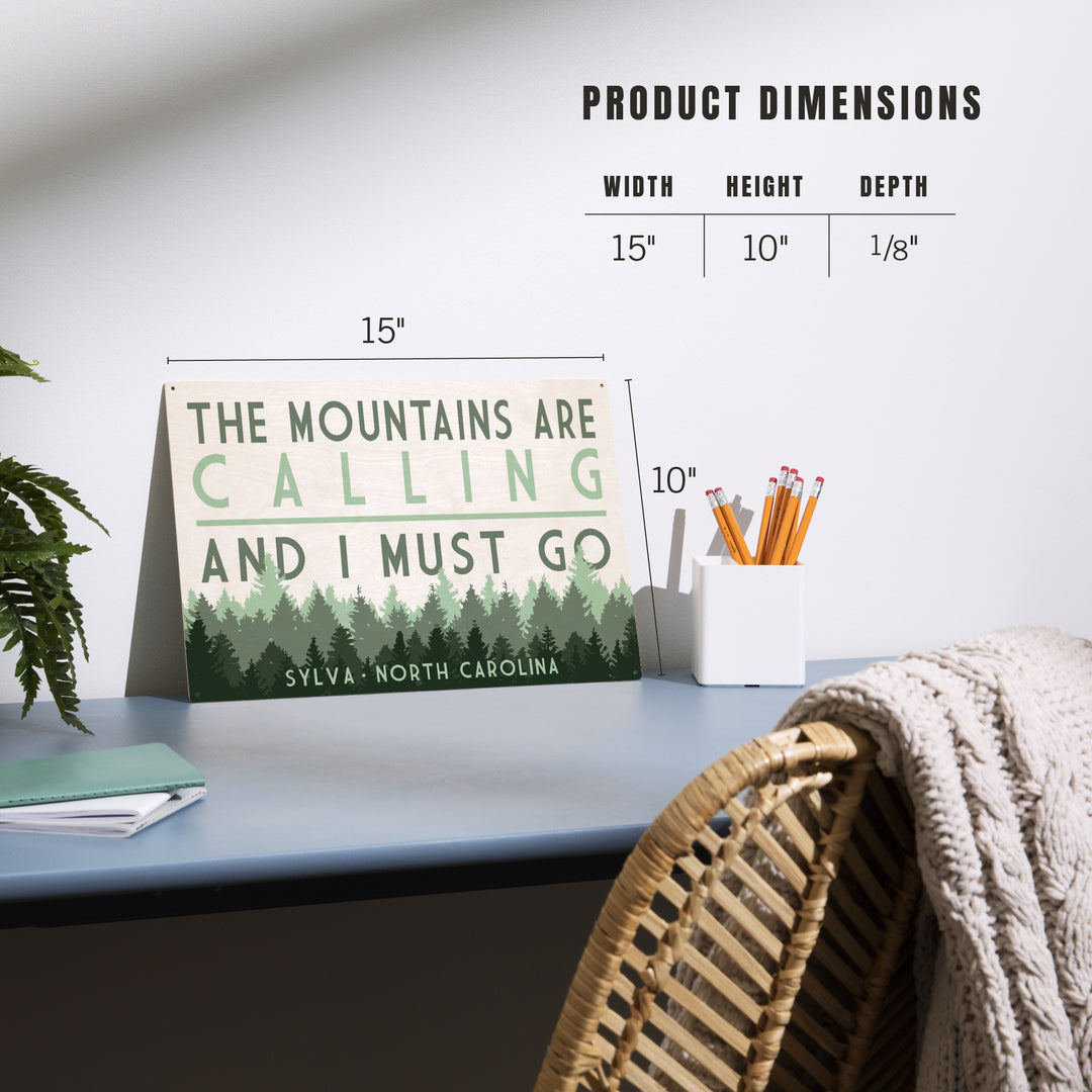Sylva, North Carolina, The Mountains are Calling, Pine Trees, Wood Signs and Postcards Wood Lantern Press