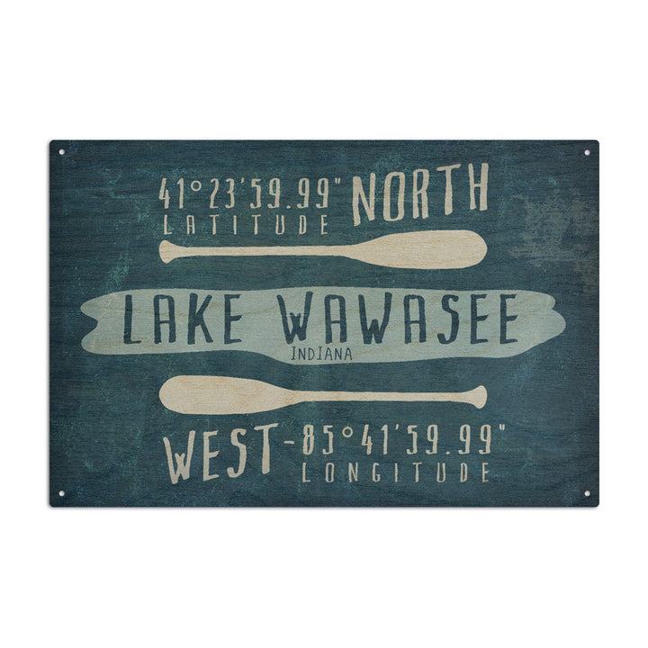 Syracuse, Indiana, Lake Essentials, Lake Wawasee, Lat Long, Lantern Press Artwork, Wood Signs and Postcards Wood Lantern Press 10 x 15 Wood Sign