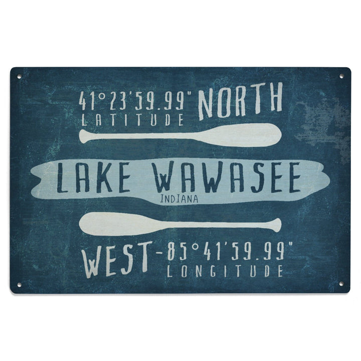 Syracuse, Indiana, Lake Essentials, Lake Wawasee, Lat Long, Lantern Press Artwork, Wood Signs and Postcards Wood Lantern Press