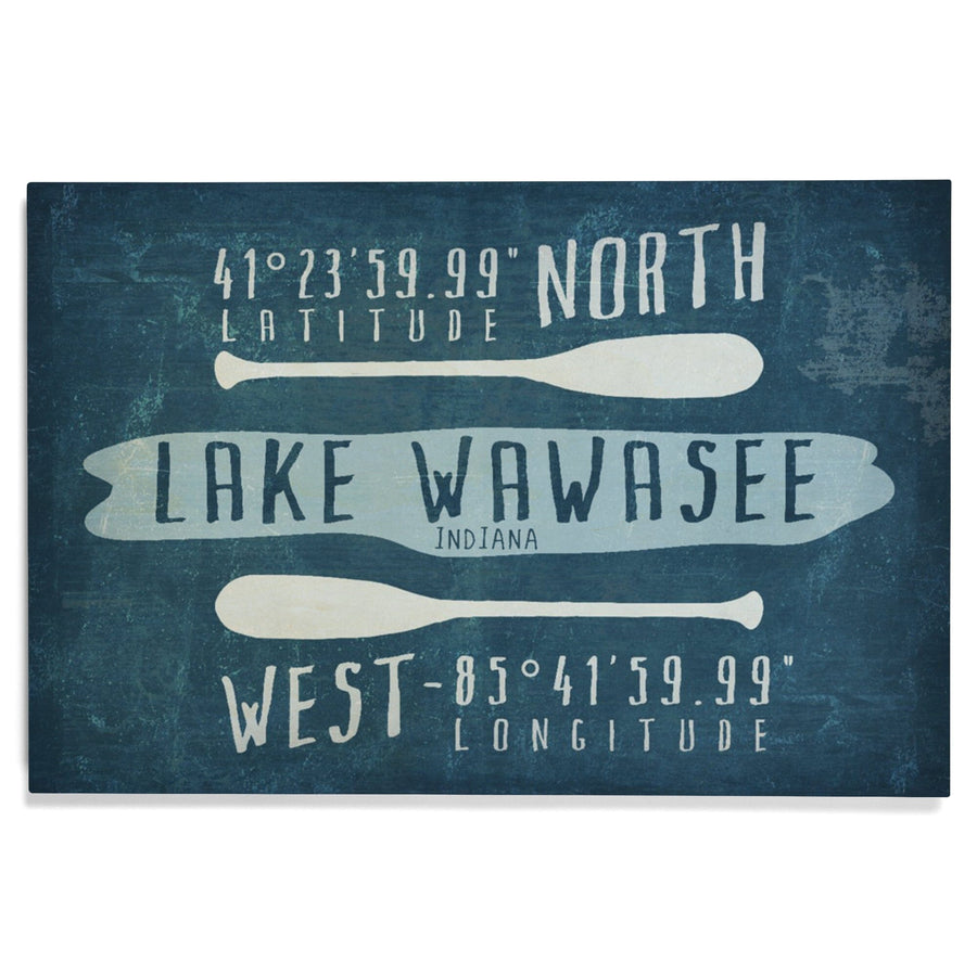 Syracuse, Indiana, Lake Essentials, Lake Wawasee, Lat Long, Lantern Press Artwork, Wood Signs and Postcards Wood Lantern Press