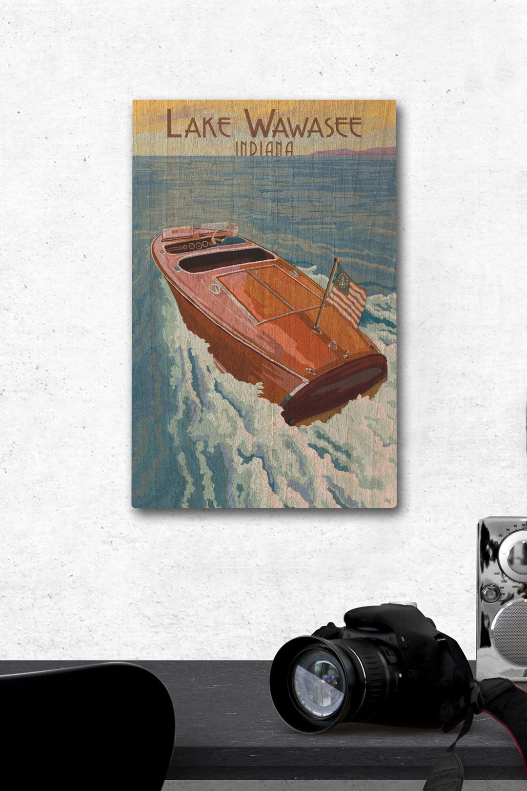 Syracuse, Indiana, Wooden Boat, Lake Wawasee, Lantern Press Artwork, Wood Signs and Postcards Wood Lantern Press 12 x 18 Wood Gallery Print