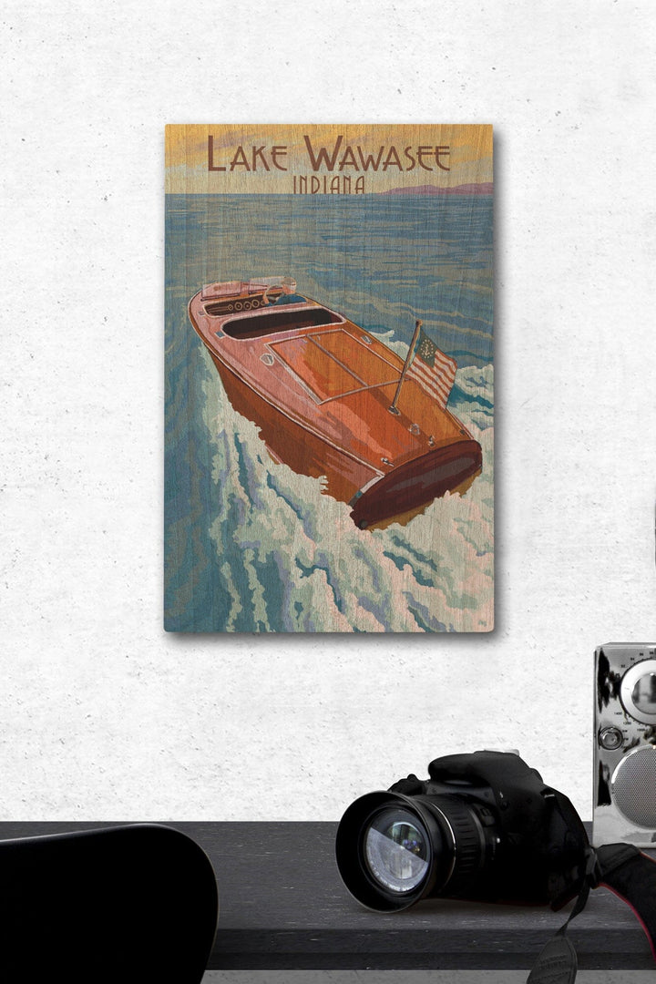 Syracuse, Indiana, Wooden Boat, Lake Wawasee, Lantern Press Artwork, Wood Signs and Postcards Wood Lantern Press 12 x 18 Wood Gallery Print