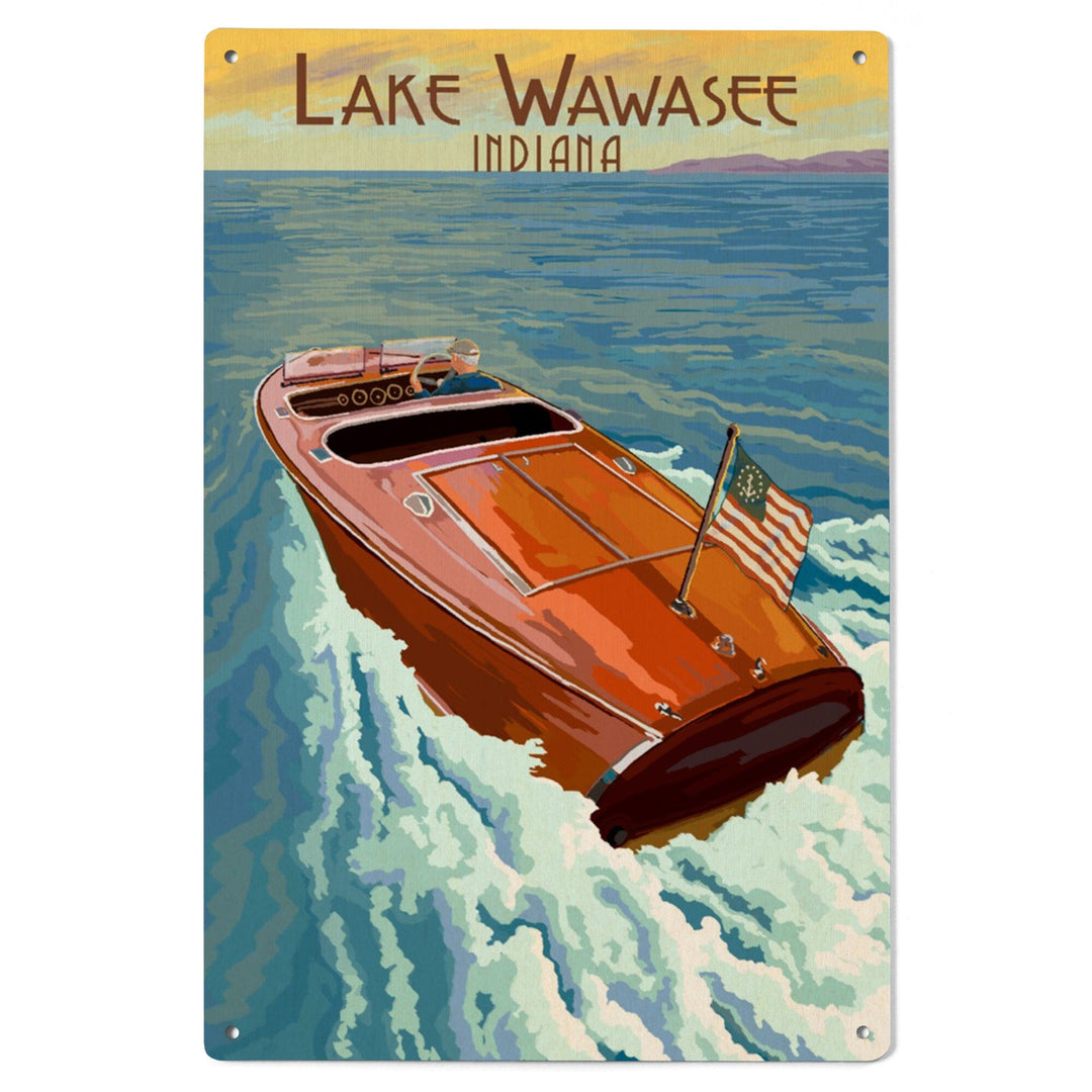 Syracuse, Indiana, Wooden Boat, Lake Wawasee, Lantern Press Artwork, Wood Signs and Postcards Wood Lantern Press