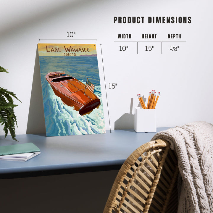 Syracuse, Indiana, Wooden Boat, Lake Wawasee, Lantern Press Artwork, Wood Signs and Postcards Wood Lantern Press