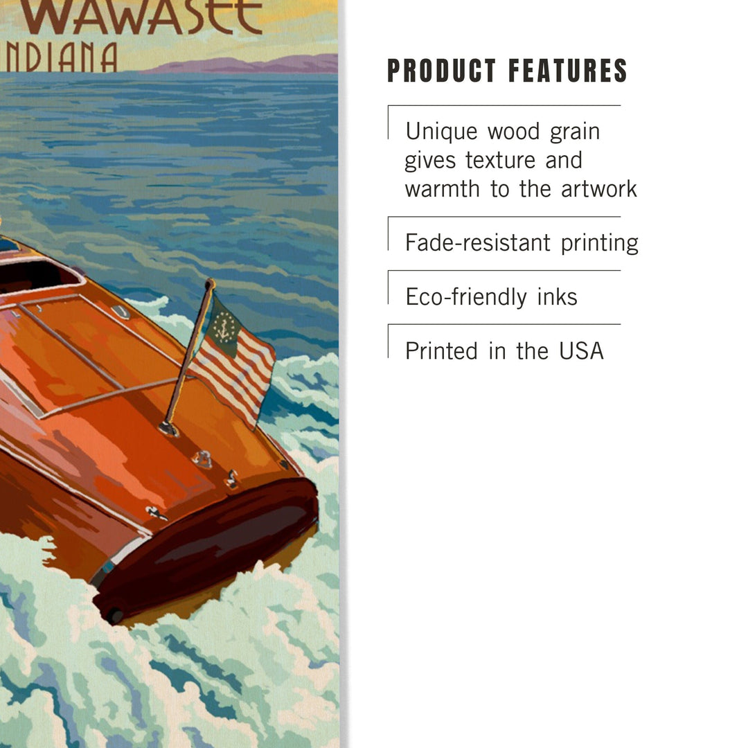 Syracuse, Indiana, Wooden Boat, Lake Wawasee, Lantern Press Artwork, Wood Signs and Postcards Wood Lantern Press