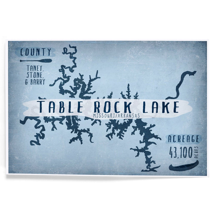 Table Rock Lake, Lake Essentials, Shape, Acreage and County, Art & Giclee Prints Art Lantern Press